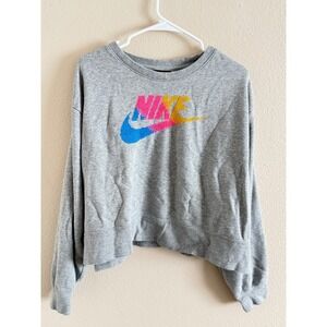 Nike Womens Heather Gray Cropped Sweatshirt Pixel Logo‎ French Terry 2X